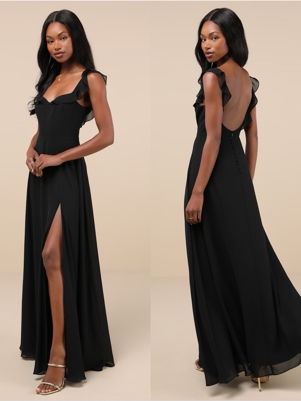 LULU'S Dreamy Admiration Black
Ruffled Maxi Dress
